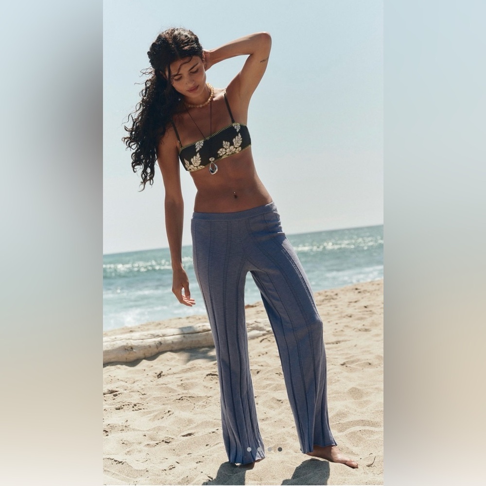 NWT Free People XS Paloma Sweater Pant Set in Blue Suede 2 Piece Set New $108 - Picture 4 of 7